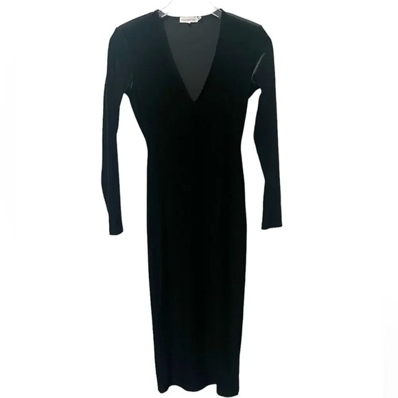 GOOD AMERICAN Velvet‎ Midi Dress in Black Ribbed size 1 - Picture 3 of 9